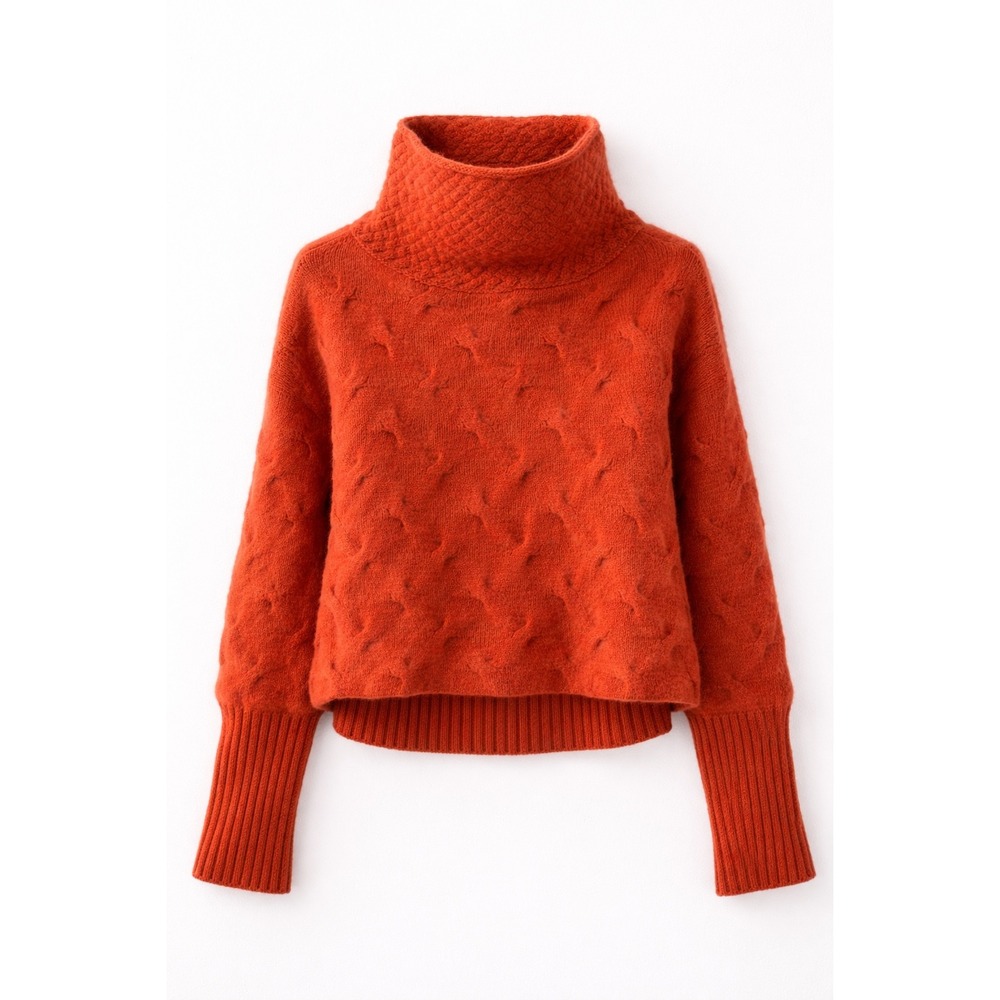 Loro Piana Cashmere Turtleneck Poncho Cape Sweater Orange Textured Knit Italy S